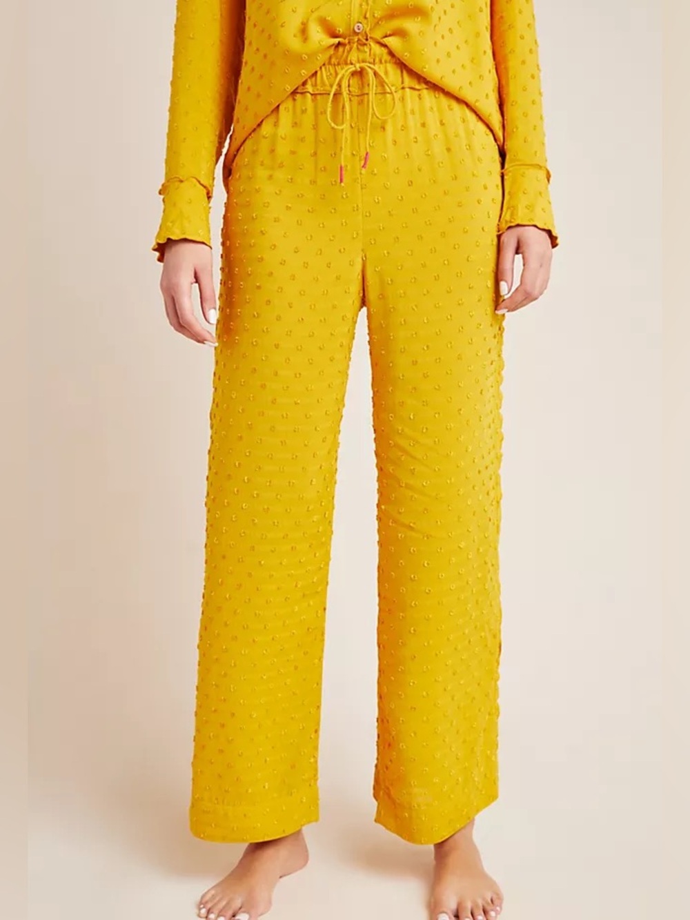 Anthropologie Lynnie Textured Sleep Trousers Pants Yellow Size Small